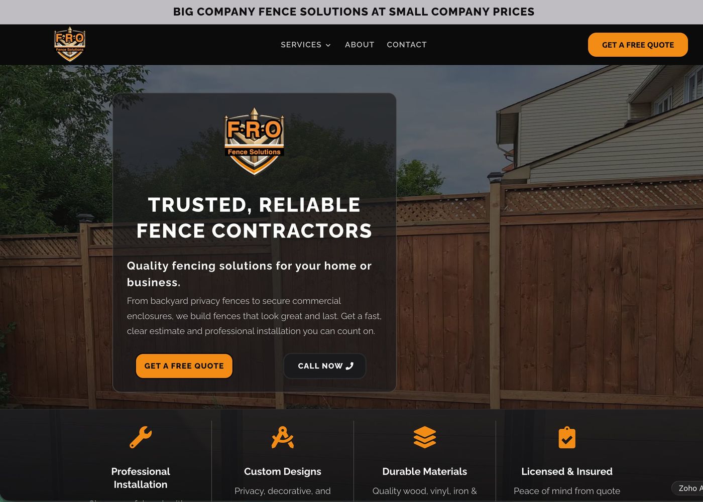 FRO Fence Solutions website after redesign by New Phase