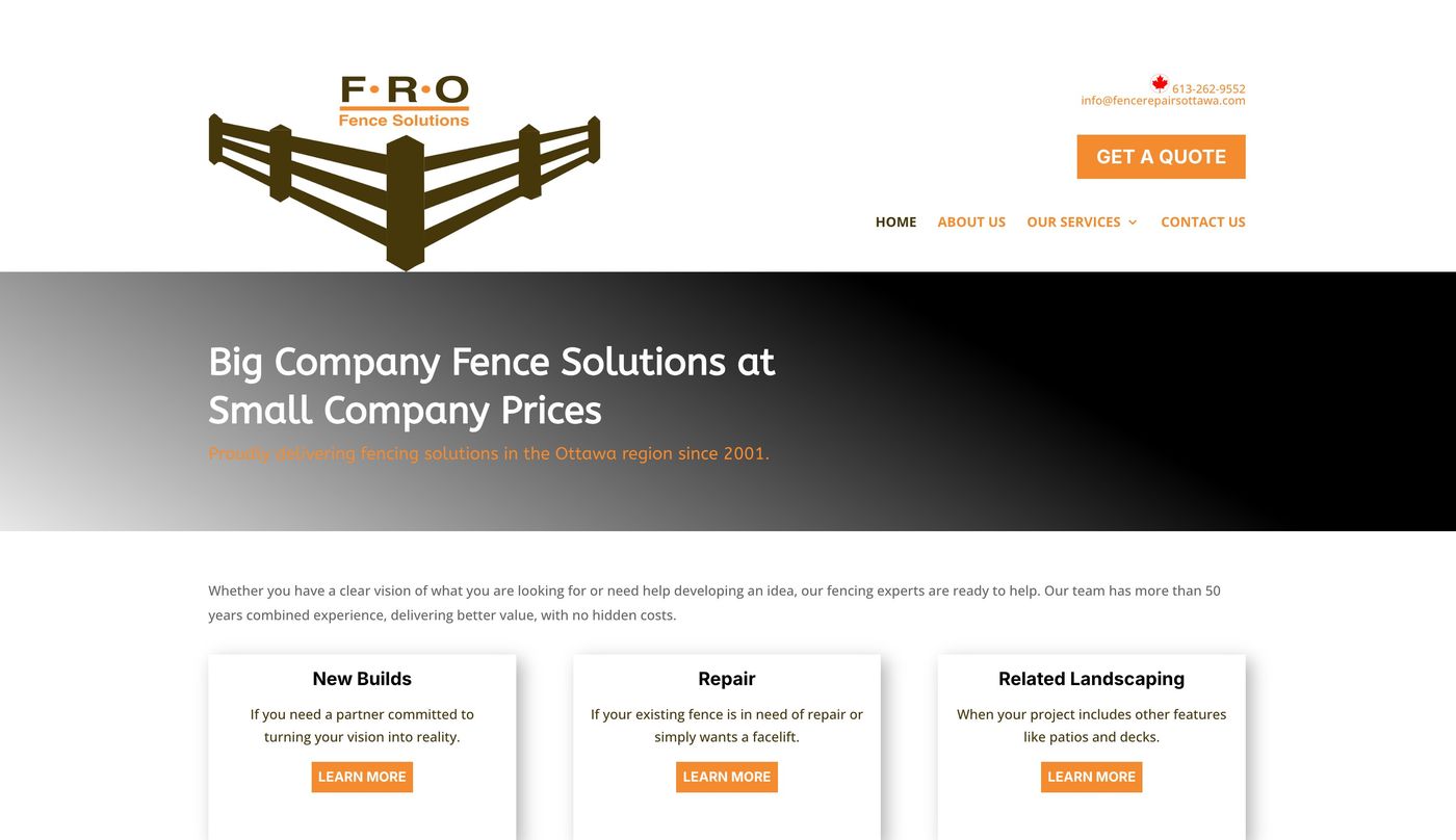 FRO Fence Solutions website before redesign